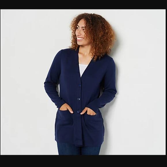 H&M Navy Long Length Cardigan Sweater S - Picture 2 of 11